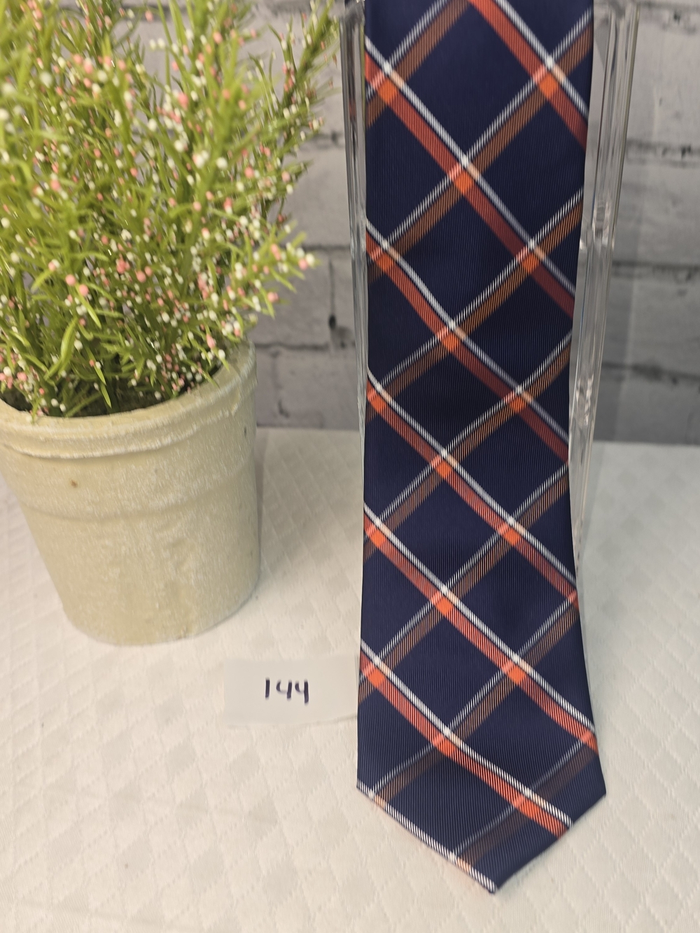 Tommy Hilfiger Navy and Orange Diagonal Plaid Men's Tie War Eagle Tailgate Game